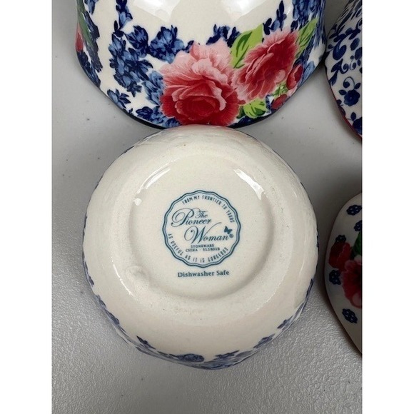 Pioneer Woman Heritage Floral Stoneware Nesting Measuring Bowl Set of 4 Blue Red - Picture 5 of 8
